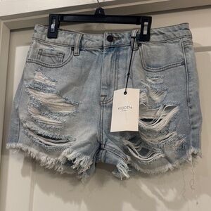 Hidden Distressed Light Blue Denim Shorts